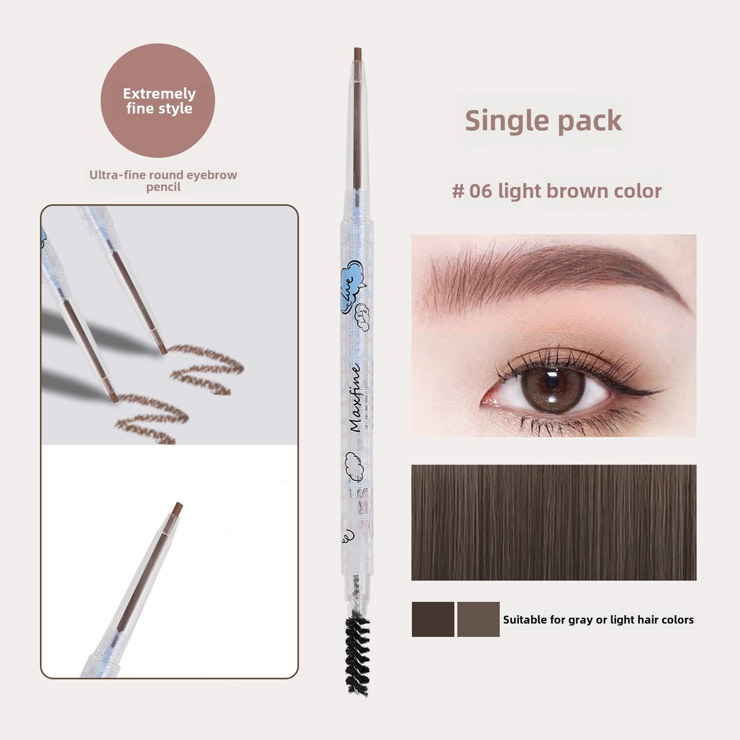 Maxfine soft focus mist shaping eyebrow pencil hard core wild eyebrow double head ultra-fine eyebrow pencil waterproof and sweat-proof makeup female 