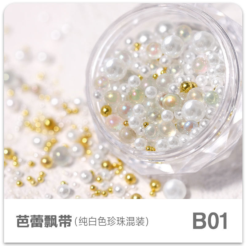 Nail Art Pearl Ribbon Little Red Book Style Three-dimensional Steel Beads Highlight Bubbles Mixed DIY Diamond Accessories Nail Wholesale 