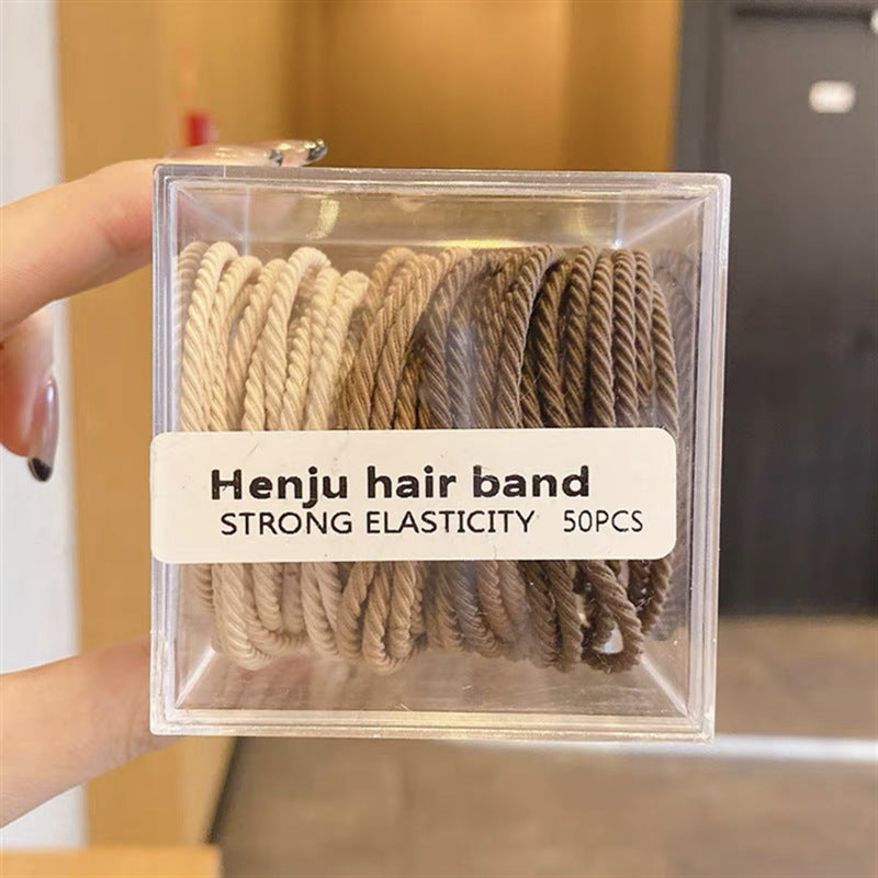 Korea 50 boxed color thread high elastic head rope women's simple and not hurt hair temperament rubber band hair ring head rope 