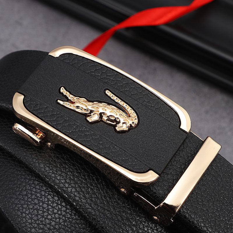 Belt men's trendy young people's trousers belt leather automatic buckle cowhide youth business all-match casual men's crocodile buckle