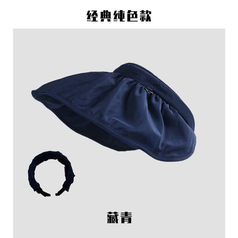 Shell cap headband women's summer anti-ultraviolet sunshade breathable empty top hat students show face small foldable headband cap 