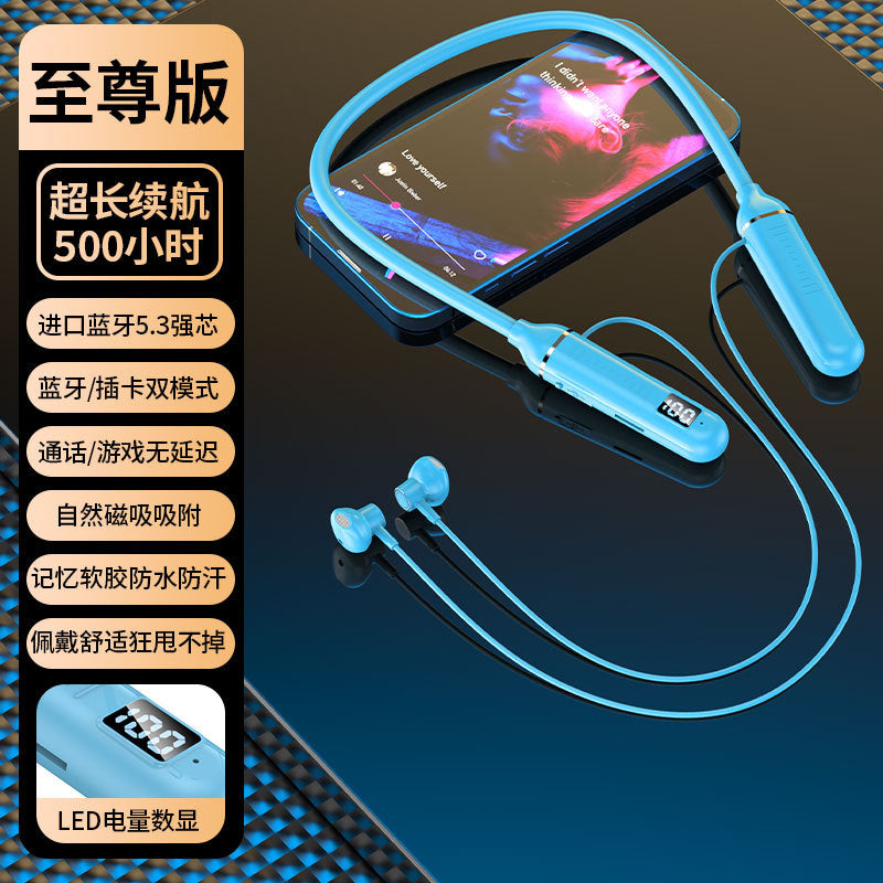 Neck-mounted wireless bluetooth headset with digital display function large-capacity semi-in-ear sports stereo neck-mounted headset 