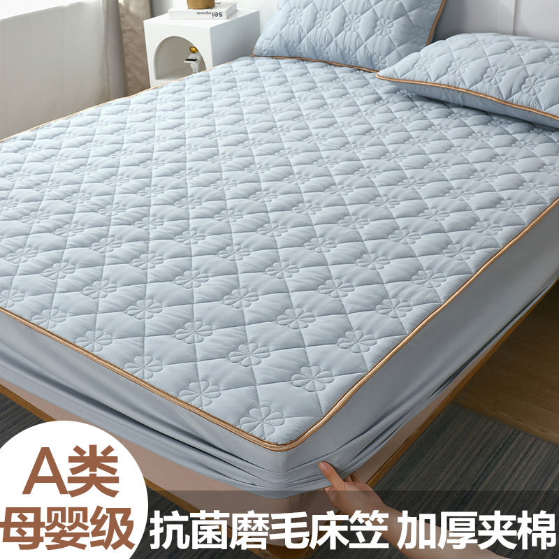 Cross-border special for chemical fiber color quilted fitted sheet single piece mattress protector bed sheet bed cover dustproof mattress cover 