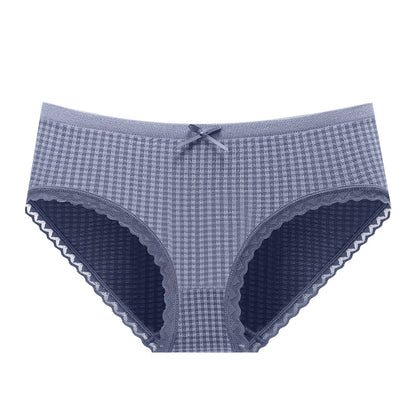 [Independent pack] Japanese net red seamless graphene underwear women's plaid lace mid-waist antibacterial girls' briefs 