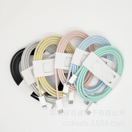 Macaron color PD fast charging cable nylon braided data cable is suitable for Apple PD fast charging data cable 