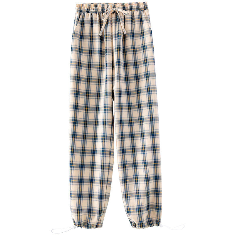 2022 new ice silk plaid wide-leg pants women's summer thin sports high waist drape slim straight casual pants 