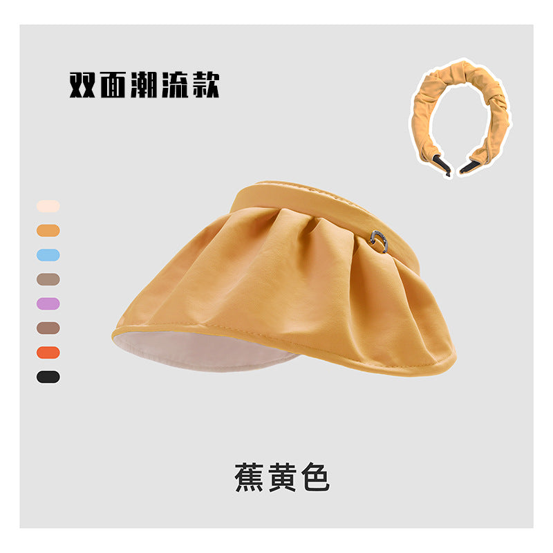 Shell cap headband women's summer anti-ultraviolet sunshade breathable empty top hat students show face small foldable headband cap 