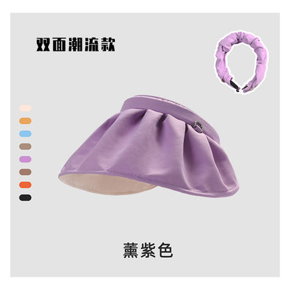 Shell cap headband women's summer anti-ultraviolet sunshade breathable empty top hat students show face small foldable headband cap 