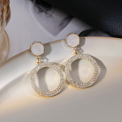 Japanese and Korean diamond-encrusted geometric earrings niche light luxury high-end pearl oil dripping bow earrings wholesale 