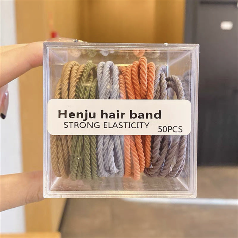 Korea 50 boxed color thread high elastic head rope women's simple and not hurt hair temperament rubber band hair ring head rope 