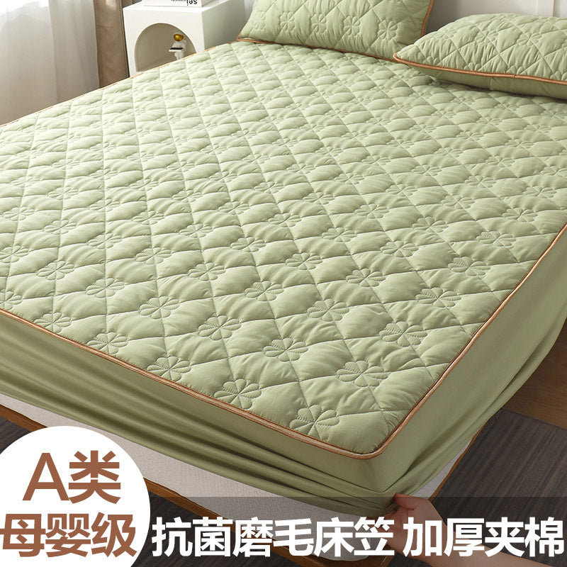 Cross-border special for chemical fiber color quilted fitted sheet single piece mattress protector bed sheet bed cover dustproof mattress cover 