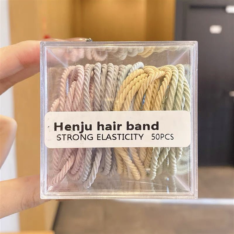 Korea 50 boxed color thread high elastic head rope women's simple and not hurt hair temperament rubber band hair ring head rope 