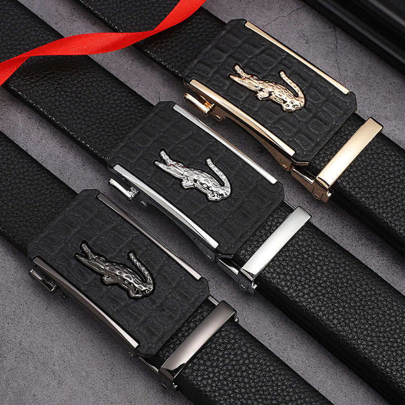 Belt men's trendy young people's trousers belt leather automatic buckle cowhide youth business all-match casual men's crocodile buckle