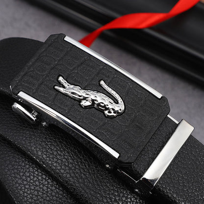 Belt men's trendy young people's trousers belt leather automatic buckle cowhide youth business all-match casual men's crocodile buckle