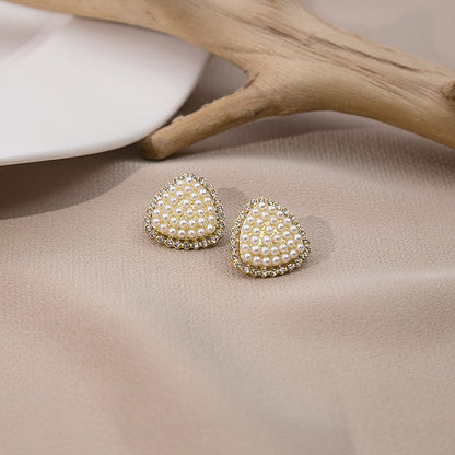 Japanese and Korean diamond-encrusted geometric earrings niche light luxury high-end pearl oil dripping bow earrings wholesale 