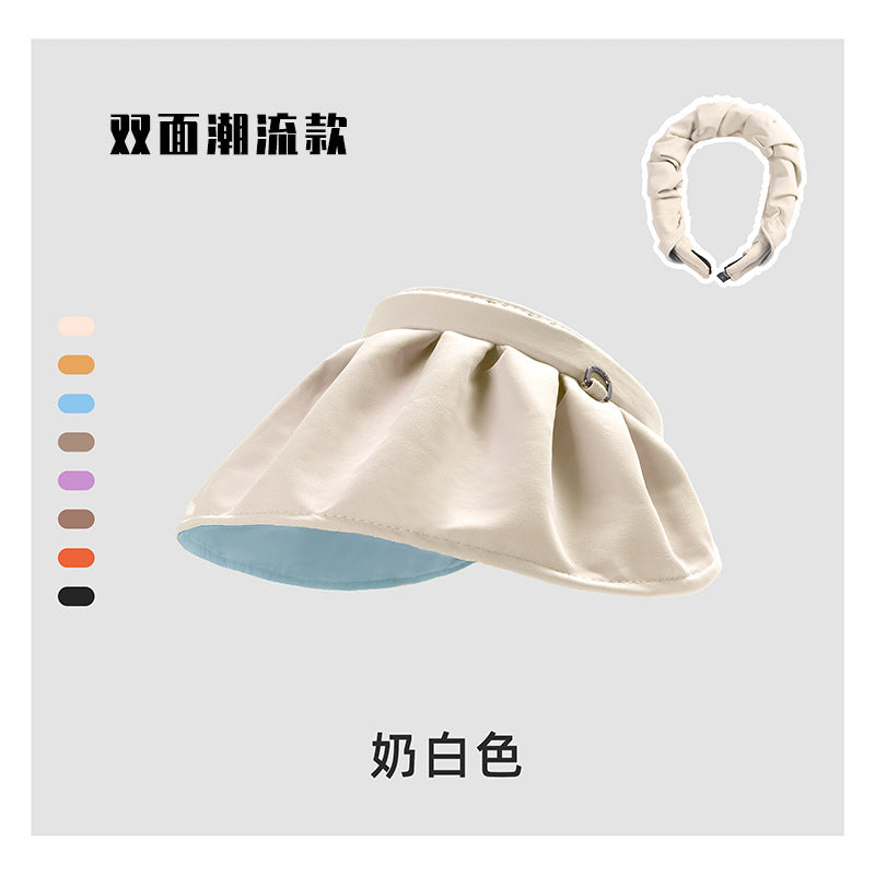 Shell cap headband women's summer anti-ultraviolet sunshade breathable empty top hat students show face small foldable headband cap 