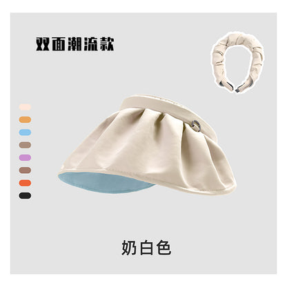 Shell cap headband women's summer anti-ultraviolet sunshade breathable empty top hat students show face small foldable headband cap 