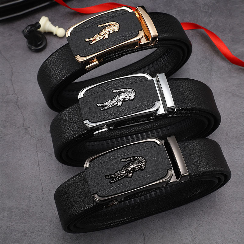 Belt men's trendy young people's trousers belt leather automatic buckle cowhide youth business all-match casual men's crocodile buckle