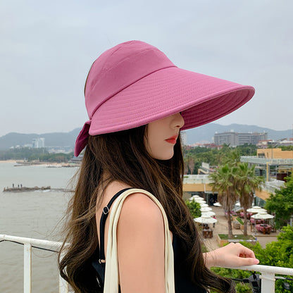 Japanese UV sunscreen hat female Korean version all-match face net red fisherman hat anti-sunlight large eaves sunshade empty top hat 