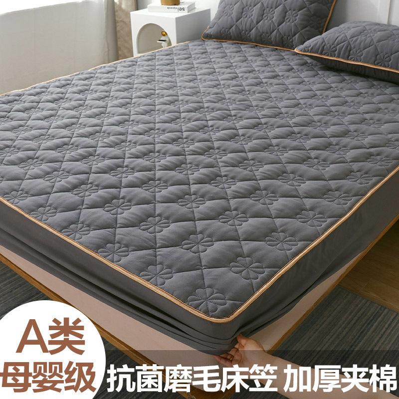 Cross-border special for chemical fiber color quilted fitted sheet single piece mattress protector bed sheet bed cover dustproof mattress cover 