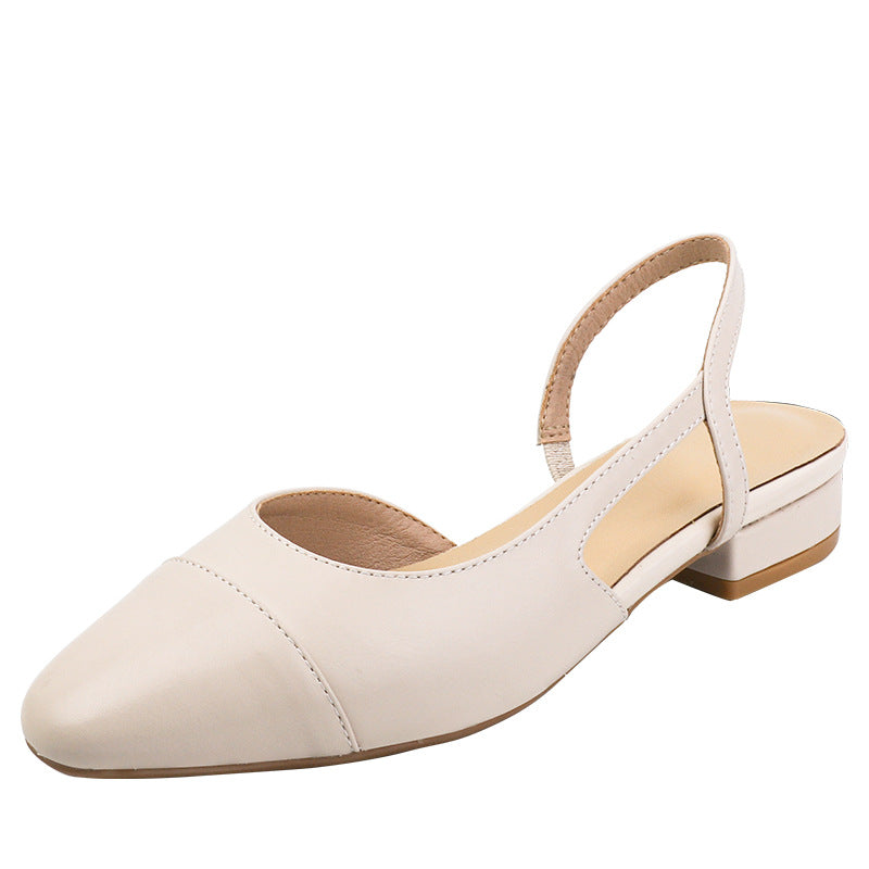 【sheii Su Yinyin】Mary's diary ~ leather shallow mouth Baotou back bag hollow thick heel shoes women's commuting shoes 