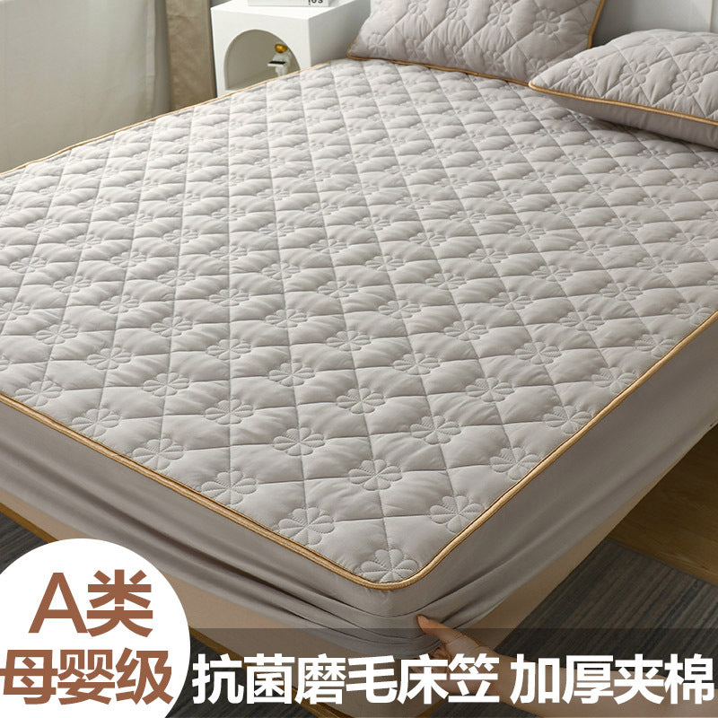 Cross-border special for chemical fiber color quilted fitted sheet single piece mattress protector bed sheet bed cover dustproof mattress cover 