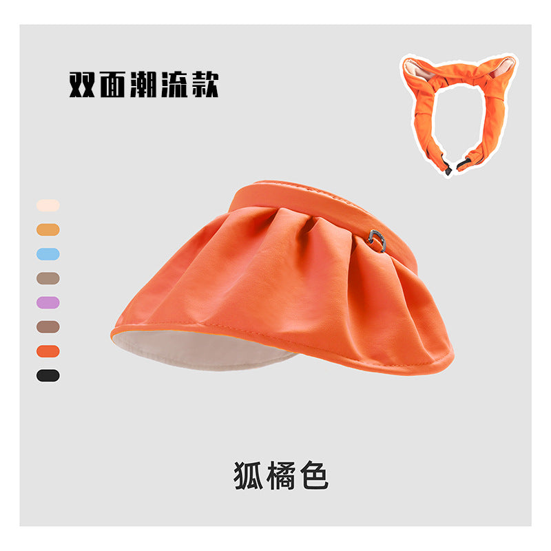 Shell cap headband women's summer anti-ultraviolet sunshade breathable empty top hat students show face small foldable headband cap 