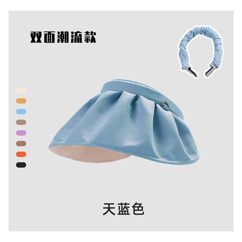 Shell cap headband women's summer anti-ultraviolet sunshade breathable empty top hat students show face small foldable headband cap 