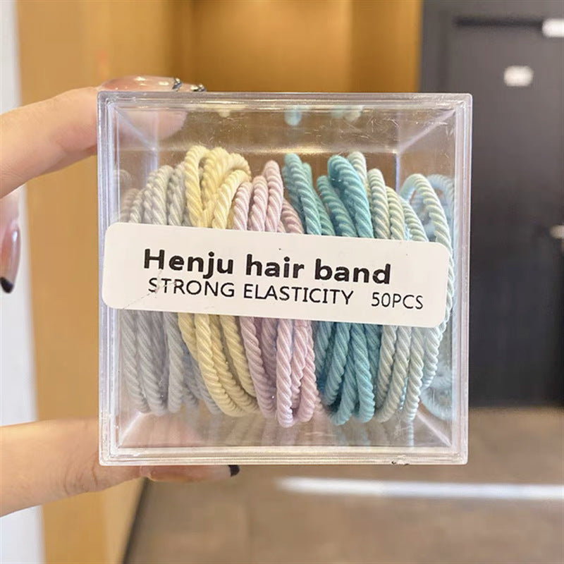 Korea 50 boxed color thread high elastic head rope women's simple and not hurt hair temperament rubber band hair ring head rope 