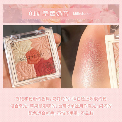 Makeup blush plate natural repair volume high light integrated plate matte pearlescent embossed petals orange blush rouge wholesale