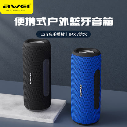 AWEI uses dimensional dual-speaker Bluetooth speaker IPX7 waterproof woven appearance outdoor portable subwoofer wireless audio 