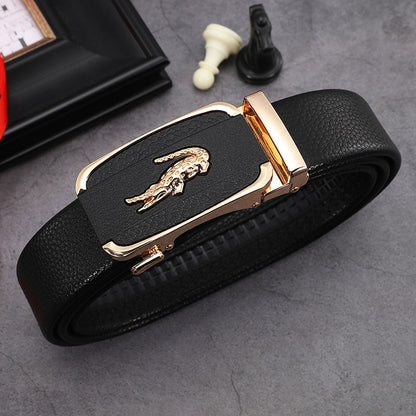 Belt men's trendy young people's trousers belt leather automatic buckle cowhide youth business all-match casual men's crocodile buckle