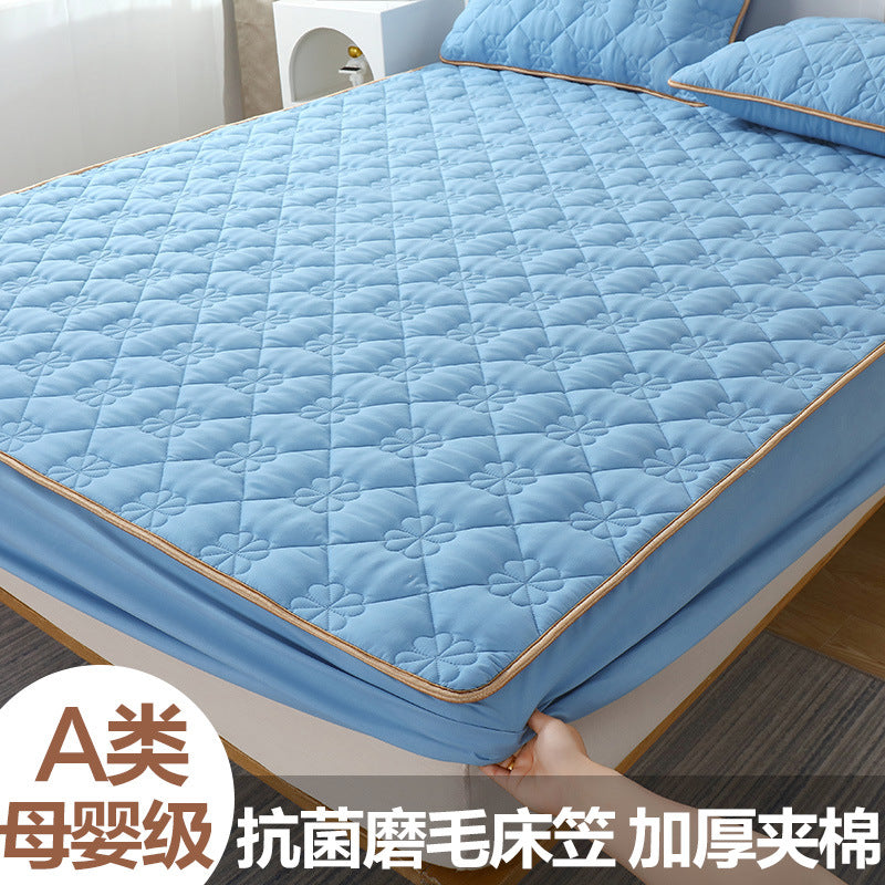 Cross-border special for chemical fiber color quilted fitted sheet single piece mattress protector bed sheet bed cover dustproof mattress cover 