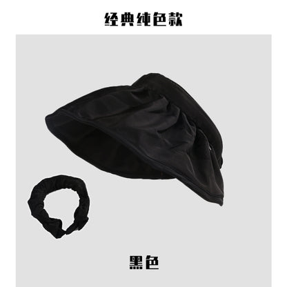 Shell cap headband women's summer anti-ultraviolet sunshade breathable empty top hat students show face small foldable headband cap 