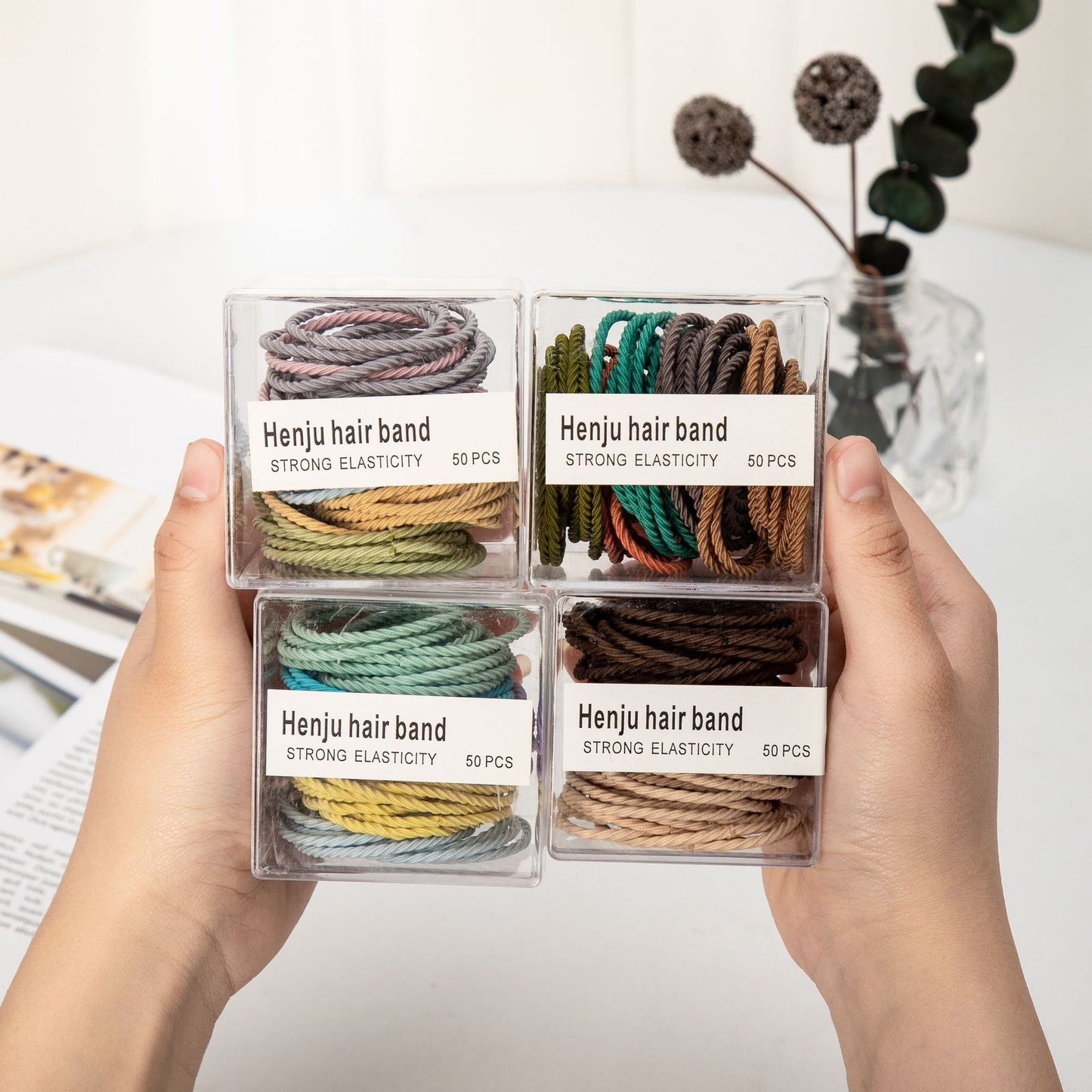 Korea 50 boxed color thread high elastic head rope women's simple and not hurt hair temperament rubber band hair ring head rope 