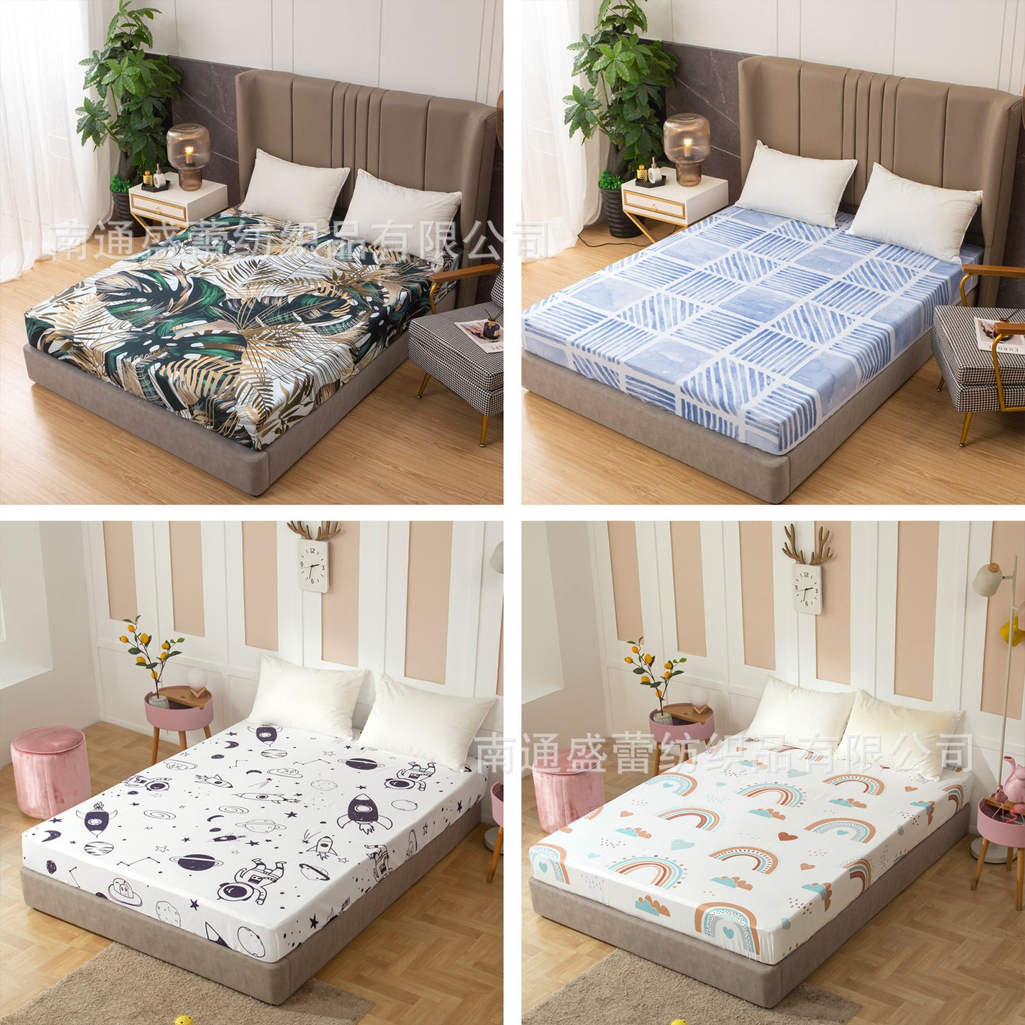 Transnational foreign trade home textile digital printing fitted sheet single product three-piece bedding set factory direct sales 