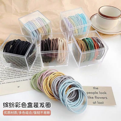 Korea 50 boxed color thread high elastic head rope women's simple and not hurt hair temperament rubber band hair ring head rope 