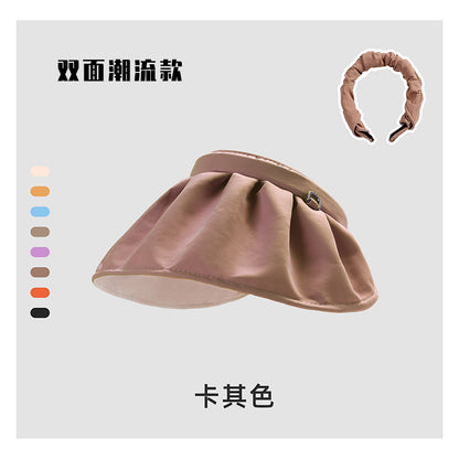 Shell cap headband women's summer anti-ultraviolet sunshade breathable empty top hat students show face small foldable headband cap 