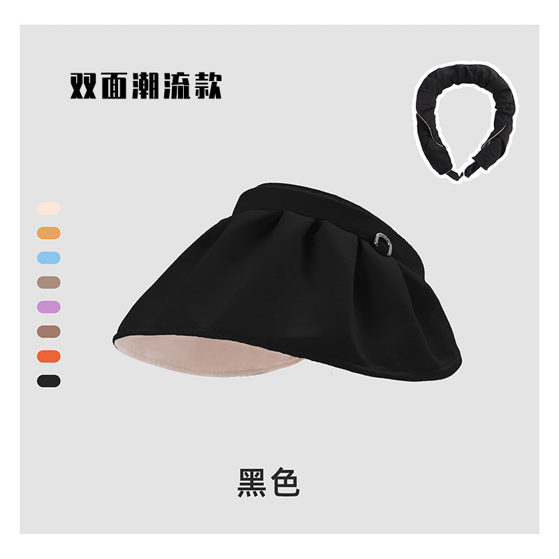 Shell cap headband women's summer anti-ultraviolet sunshade breathable empty top hat students show face small foldable headband cap 