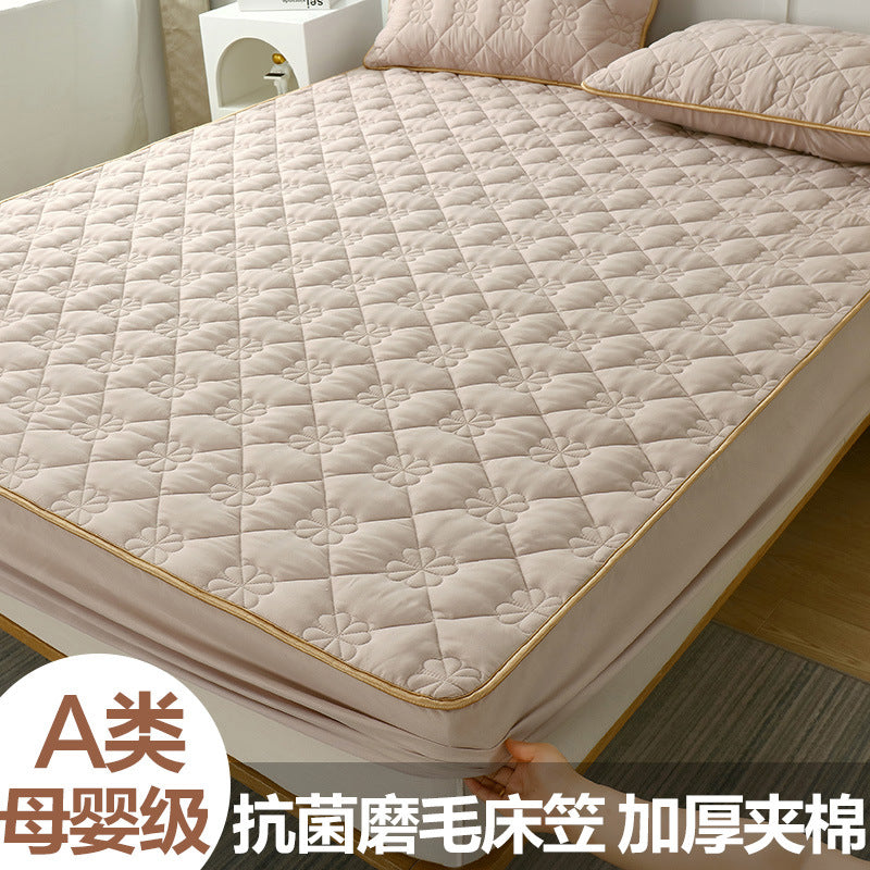 Cross-border special for chemical fiber color quilted fitted sheet single piece mattress protector bed sheet bed cover dustproof mattress cover 