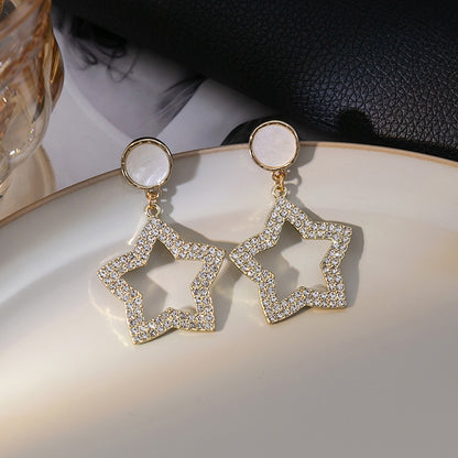 Japanese and Korean diamond-encrusted geometric earrings niche light luxury high-end pearl oil dripping bow earrings wholesale 