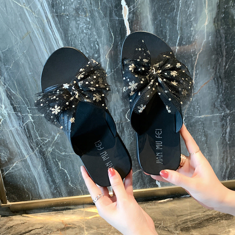 2022 new summer sandals and slippers for women to wear fashion trendy Korean version of the bow thick bottom non-slip wear-resistant ladies slippers 