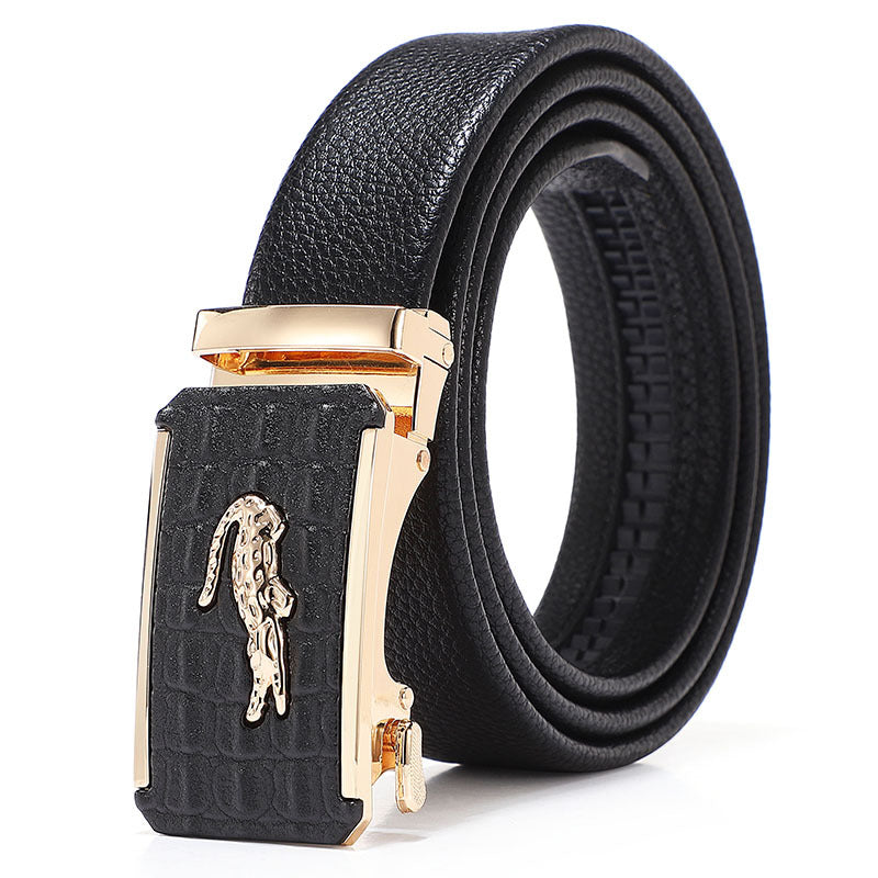 Belt men's trendy young people's trousers belt leather automatic buckle cowhide youth business all-match casual men's crocodile buckle