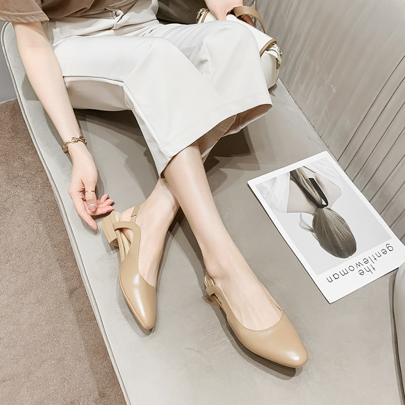 【sheii Su Yinyin】Mary's diary ~ leather shallow mouth Baotou back bag hollow thick heel shoes women's commuting shoes 